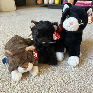 3 beanie baby cat plushes